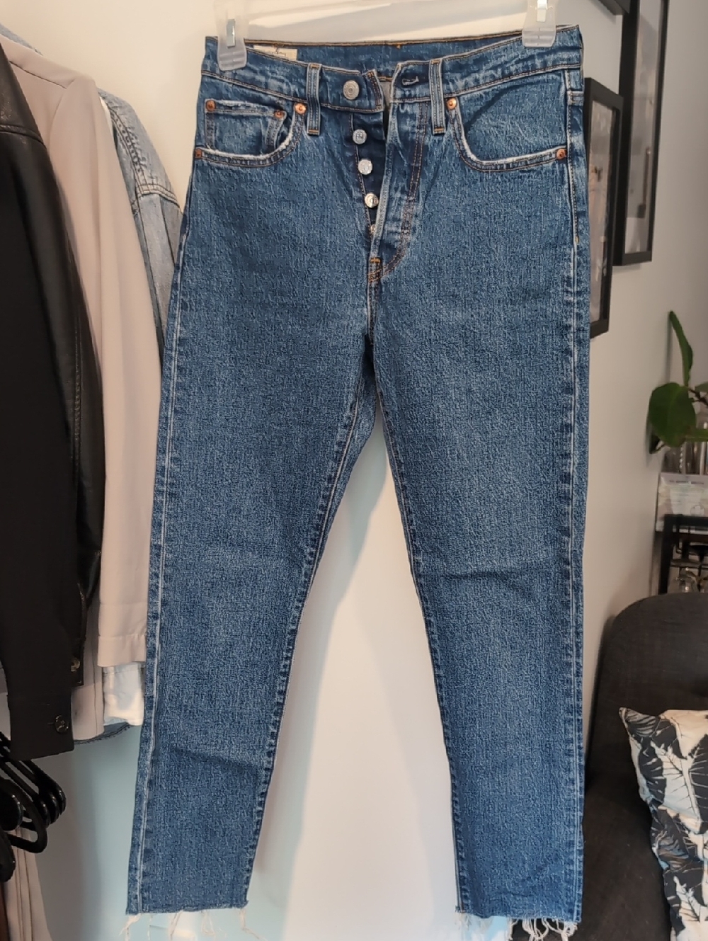 Levi's High-Rise Button-Fly Blue Straight-Leg Jeans
